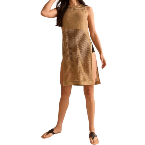 Francesca’s Tianna Bronze Tunic Side Slit Mini Dress Swim Cover Up Size Medium - Picture 1 of 6